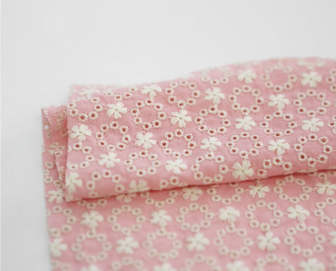 Wide Eyelet Cotton Fabric, Pointelle Cotton Fabric - Pink, Sky, Olive, Green - Quality Korean Fabric, Embroidery Fabric By the Yard /50789