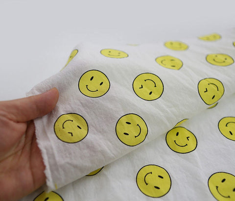 Semi-sheer Cotton Fabric, Smiley Face - Lightweight and Thin - 59" Wide - Quality Korean Fabric - By the Yard /51211