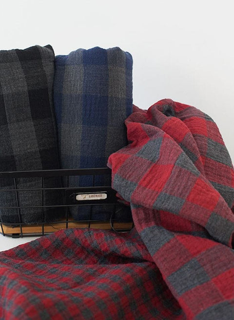 Plaid Cotton Double Gauze, Double-sided, Washing Gauze, Checker Gauze Fabric, Cotton Gauze - In 6 Colors - By the Yard / 50986
