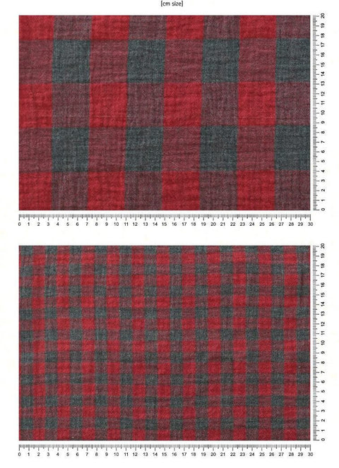 Plaid Cotton Double Gauze, Double-sided, Washing Gauze, Checker Gauze Fabric, Cotton Gauze - In 6 Colors - By the Yard / 50986