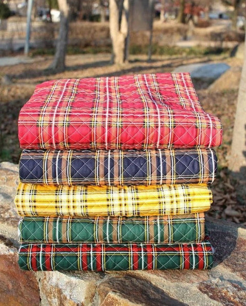 Quilted Plaid Cotton Fabric, Checker Oxford Cotton Fabric, Korean Fabric - Red, Navy, Yellow, Green, Red Green - Fabric By the Yard /40868