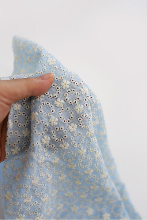 Wide Eyelet Cotton Fabric, Pointelle Cotton Fabric - Pink, Sky, Olive, Green - Quality Korean Fabric, Embroidery Fabric By the Yard /50789