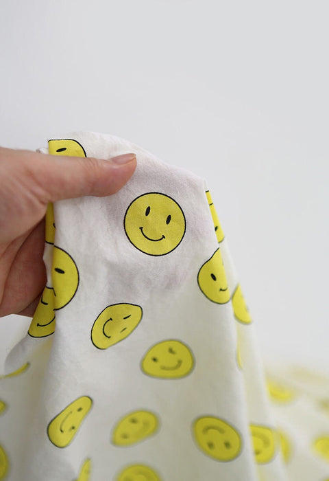 Semi-sheer Cotton Fabric, Smiley Face - Lightweight and Thin - 59" Wide - Quality Korean Fabric - By the Yard /51211