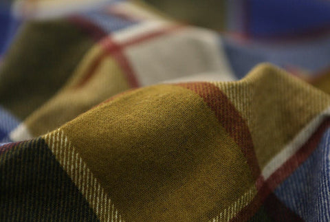 Wide Brushed Checker Cotton Fabric, Mustard Plaid Cotton Fabric, Wine Checked Fabric - Quality Korean Fabric, By the Yard /52126