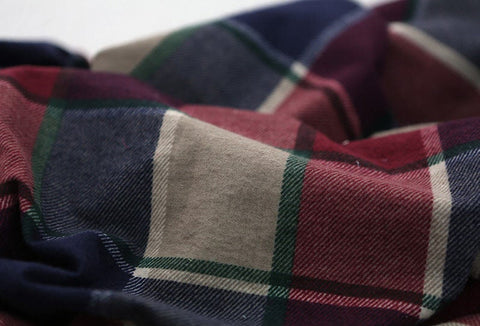 Wide Brushed Checker Cotton Fabric, Mustard Plaid Cotton Fabric, Wine Checked Fabric - Quality Korean Fabric, By the Yard /52126