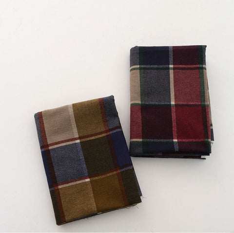 Wide Brushed Checker Cotton Fabric, Mustard Plaid Cotton Fabric, Wine Checked Fabric - Quality Korean Fabric, By the Yard /52126