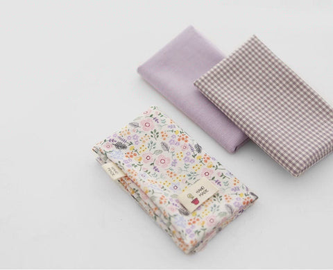 Lavender Fat Quarters Bundle, Cotton Fabric Bundle, Lavender Flowers, Check and Solid Lavender - Set of Three, Korean Fabric /42182
