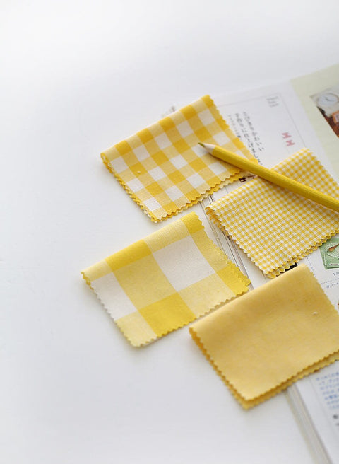 Yellow Cotton Checker Fabric, Yarn Dyed Cotton Fabric, 2 mm, 9 mm, 30 mm Checks or Solid Yellow, Quality Korean Fabric - By the Yard /78574