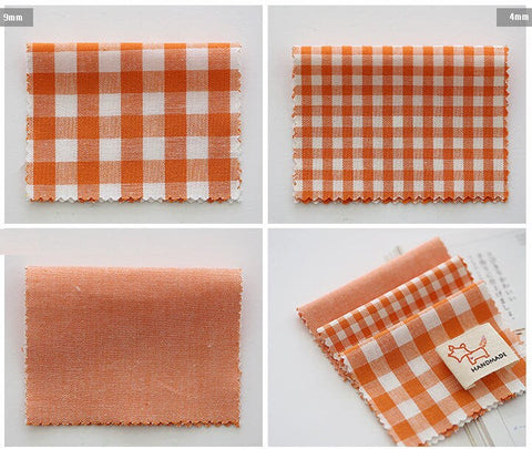 Orange Cotton Fabric, Yarn Dyed Cotton Fabric, 4 mm, 9 mm Checks and Solid Orange Fabric, Quality Korean Fabric - By the Yard /78577