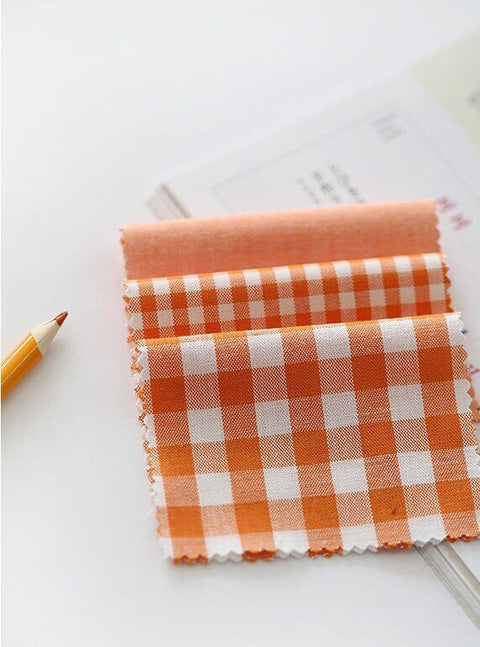 Orange Cotton Fabric, Yarn Dyed Cotton Fabric, 4 mm, 9 mm Checks and Solid Orange Fabric, Quality Korean Fabric - By the Yard /78577