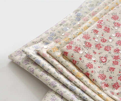 Soft Laminated Quality Korean Cotton Dobby Fabric - 1 cm Florals in 5 Colors - By the Yard /51273