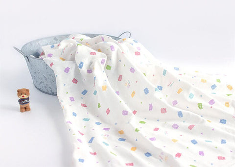 Organic Cotton Double Gauze, Jelly Bears Cotton Gauze, GOTS Certified, Hearts Cotton Gauze, Quality Korean Fabric - By the Yard /51099