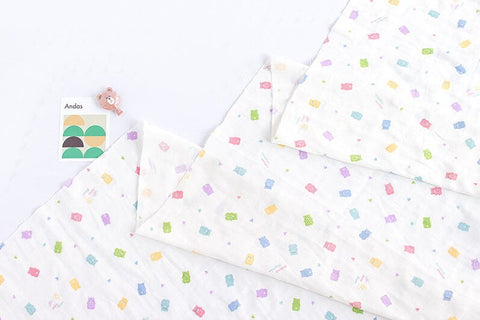 Organic Cotton Double Gauze, Jelly Bears Cotton Gauze, GOTS Certified, Hearts Cotton Gauze, Quality Korean Fabric - By the Yard /51099