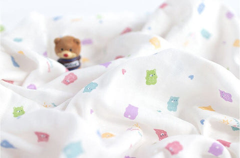 Organic Cotton Double Gauze, Jelly Bears Cotton Gauze, GOTS Certified, Hearts Cotton Gauze, Quality Korean Fabric - By the Yard /51099