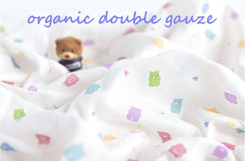 Organic Cotton Double Gauze, Jelly Bears Cotton Gauze, GOTS Certified, Hearts Cotton Gauze, Quality Korean Fabric - By the Yard /51099