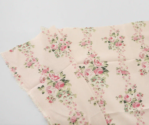 Line Roses Linen Blend Fabric, Cotton Linen, Floral Linen, Quality Korean Fabric - Pink or Blue - By the Yard /61448