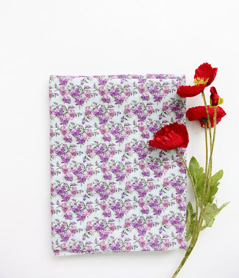 Lilies Cotton Double Gauze Fabric, Purple Flower Gauze, Baby Fabric, Quality Korean Fabric - 59 Inches Wide - By the Yard 3/11184