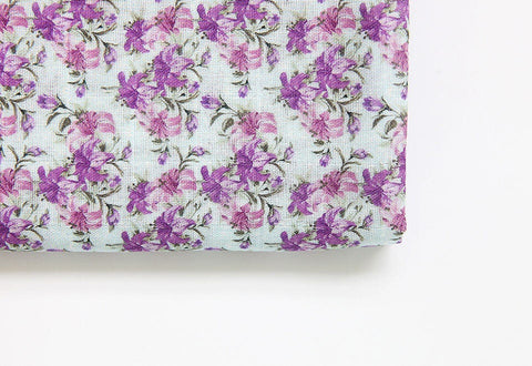 Lilies Cotton Double Gauze Fabric, Purple Flower Gauze, Baby Fabric, Quality Korean Fabric - 59 Inches Wide - By the Yard 3/11184