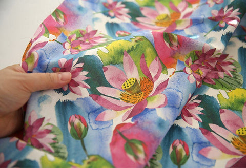 Lotus Flowers Cotton Fabric, Floral Fabric, Digital Printing, Quality Korean Fabric - Fabric By the Yard /52540