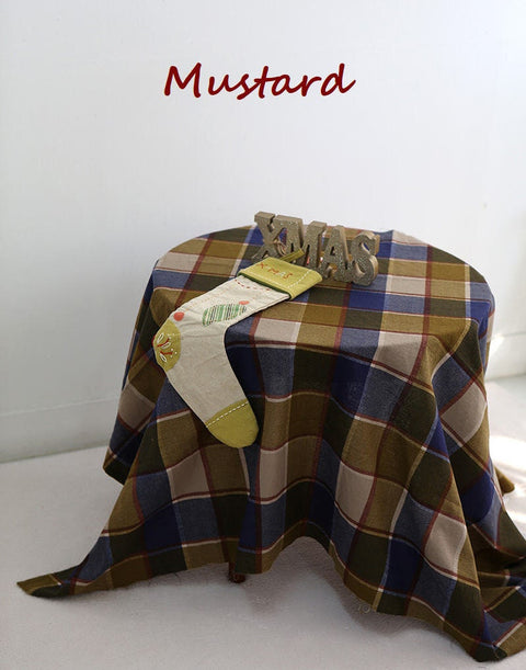 Wide Brushed Checker Cotton Fabric, Mustard Plaid Cotton Fabric, Wine Checked Fabric - Quality Korean Fabric, By the Yard /52126