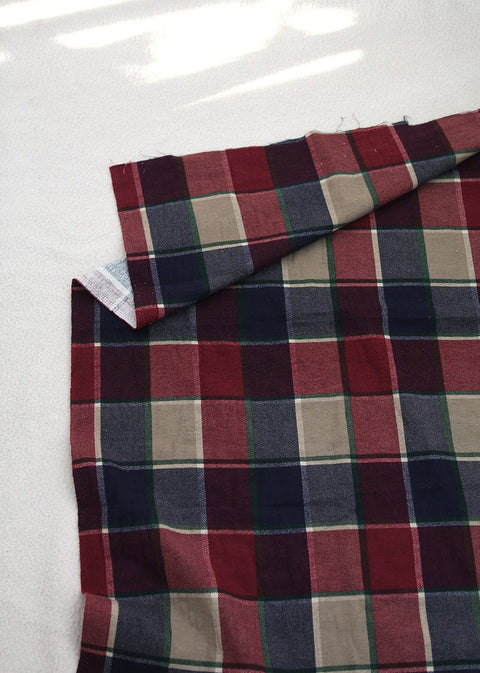 Wide Brushed Checker Cotton Fabric, Mustard Plaid Cotton Fabric, Wine Checked Fabric - Quality Korean Fabric, By the Yard /52126