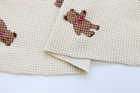 Teddy bear Waffle Fabric Cotton Blend, Honeycomb Fabric, Stretch Fabric, Quality Korean Fabric - Ivory, Beige - By the Yard /52559