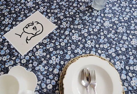 Semi-sheer Floral Cotton Fabric, Blue Flower Cotton Fabric, Lightweight and Thin, Quality Korean Fabric, Navy Cotton - By the Yard /49990