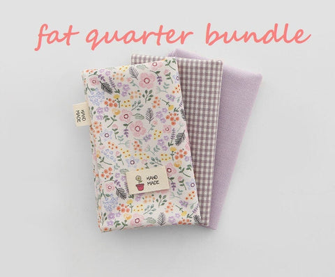 Lavender Fat Quarters Bundle, Cotton Fabric Bundle, Lavender Flowers, Check and Solid Lavender - Set of Three, Korean Fabric /42182