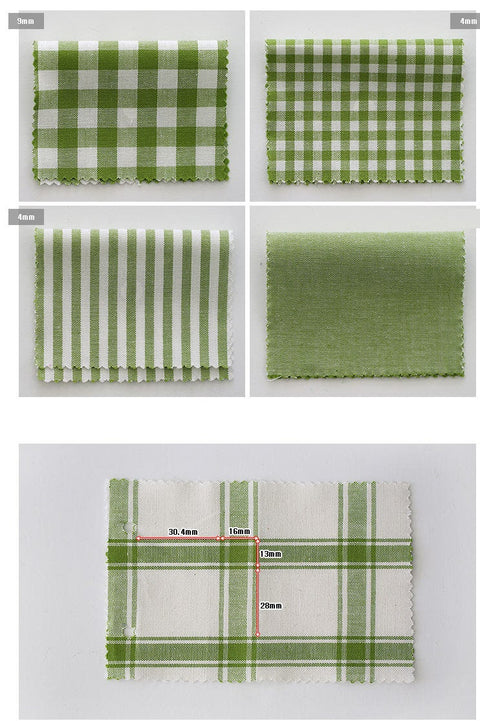 Green Cotton Fabric, Yarn Dyed Cotton Fabric, 4 mm, 9 mm Check, 4 mm Stripe and Solid Green, Quality Korean Fabric - By the Yard /16361