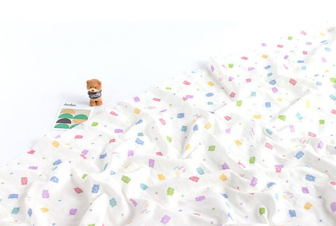 Organic Cotton Double Gauze, Jelly Bears Cotton Gauze, GOTS Certified, Hearts Cotton Gauze, Quality Korean Fabric - By the Yard /51099