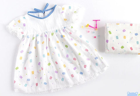 Organic Cotton Double Gauze, Jelly Bears Cotton Gauze, GOTS Certified, Hearts Cotton Gauze, Quality Korean Fabric - By the Yard /51099