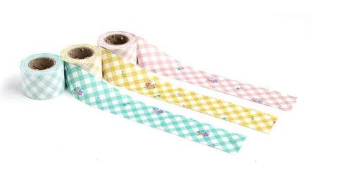 4 cm Joy Flower Checkered Cotton Bias - Choice of 3 Colors - 7 yards - By the Roll / 51104
