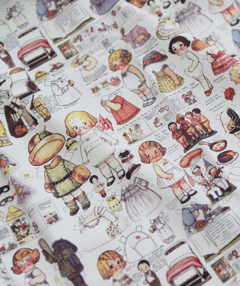 Paper Dolls Cotton Fabric, Vintage Look Paper-dolls, Digital Printing, Quality Korean Fabric - By the Yard /51567
