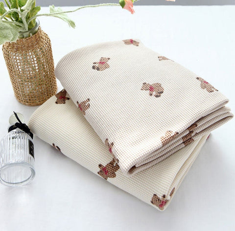 Teddy bear Waffle Fabric Cotton Blend, Honeycomb Fabric, Stretch Fabric, Quality Korean Fabric - Ivory, Beige - By the Yard /52559