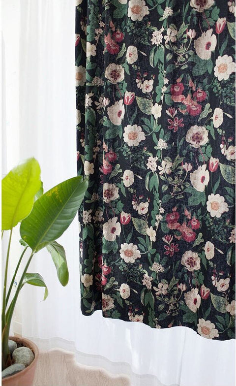 Floral Linen Blend Fabric, Big Flower Cotton Linen - Natural, Mint, Black - Quality Korean Fabric, Cotton Linen Fabric By the Yard /52946