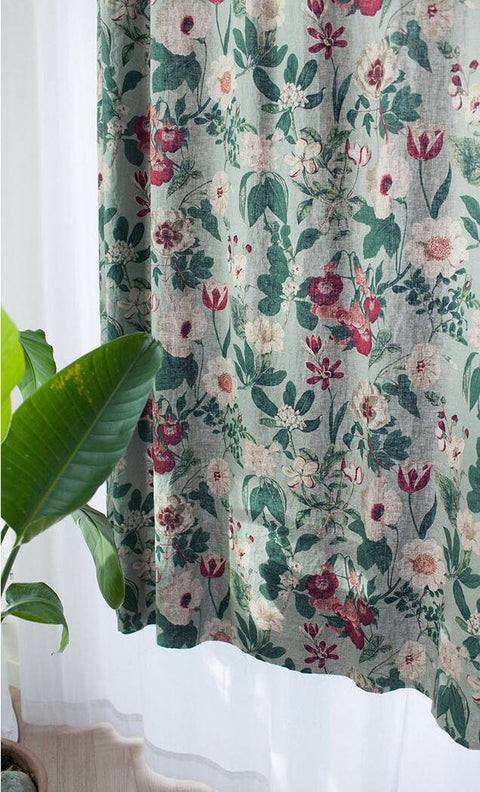 Floral Linen Blend Fabric, Big Flower Cotton Linen - Natural, Mint, Black - Quality Korean Fabric, Cotton Linen Fabric By the Yard /52946