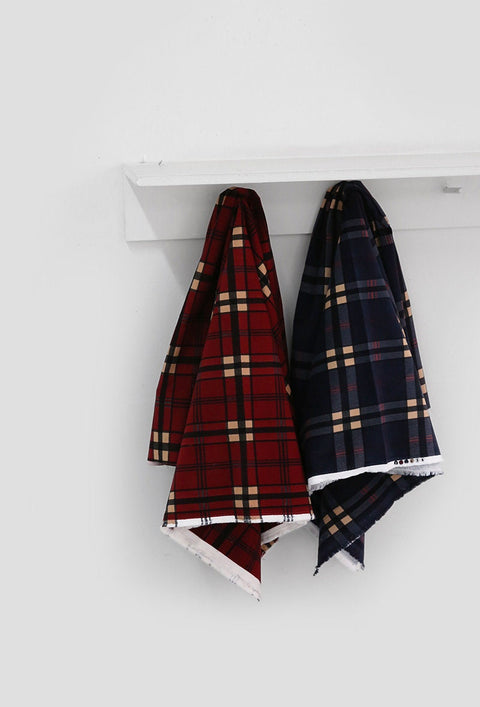 Fine Wale Checkered Cotton Blend Corduroy Fabric, Quality Korean Fabric - Red or Navy - By the Yard /53086