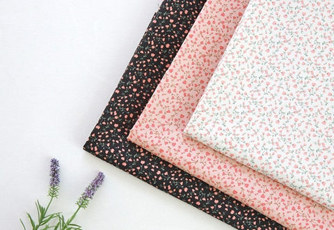 Cotton Floral Fabric - Digitally Printed Quality Korean Fabric - In Ivory, Pink or Black - By the Yard /53656
