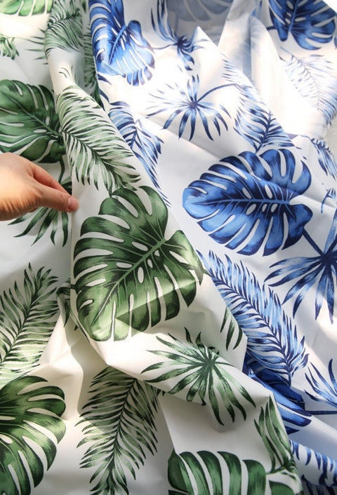 Hawaiian Palm Trees Waterproof Fabric - In Green or Blue - By the Yard / 53626