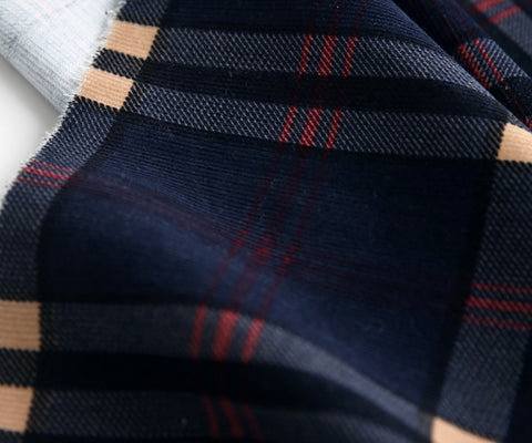 Fine Wale Checkered Cotton Blend Corduroy Fabric, Quality Korean Fabric - Red or Navy - By the Yard /53086