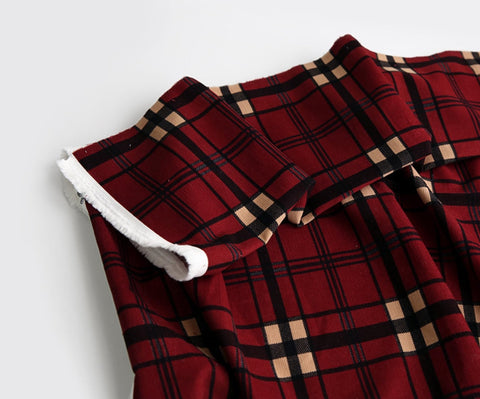 Fine Wale Checkered Cotton Blend Corduroy Fabric, Quality Korean Fabric - Red or Navy - By the Yard /53086