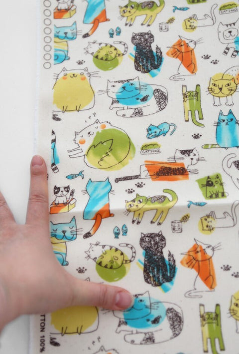 Laminated Cat Family Oxford Cotton Fabric -Quality Korean Fabric By the Yard / 53218
