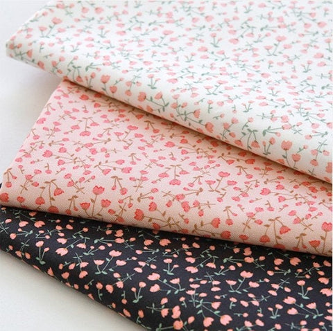 Cotton Floral Fabric - Digitally Printed Quality Korean Fabric - In Ivory, Pink or Black - By the Yard /53656