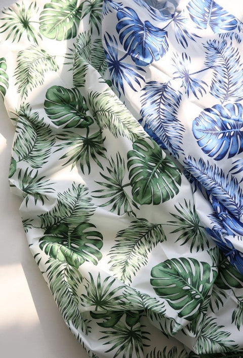 Hawaiian Palm Trees Waterproof Fabric - In Green or Blue - By the Yard / 53626