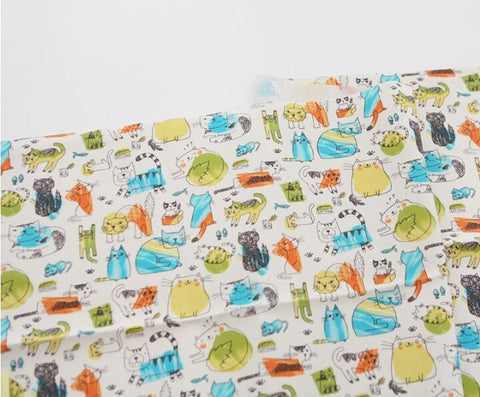Laminated Cat Family Oxford Cotton Fabric -Quality Korean Fabric By the Yard / 53218