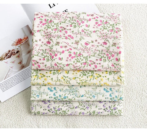 Wide Width Isabel Flower Cotton Linen Gauze Fabric, Quality Korean Fabric, Flowers Linen, 4 Colors, Vintage Look - By the Yard / 54230