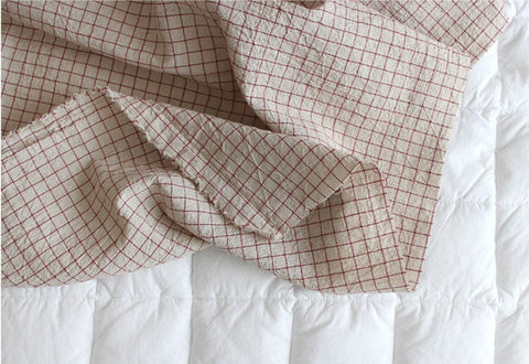 Wide Width Prewashed Cotton-Linen Blend Fabric in French Red Checks or Stripes - By the Yard / 10778
