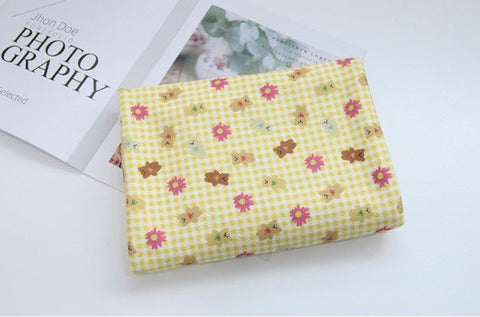 Checkered Teddy Bear and Flowers Polyester Knit Fabric - In 6 Colors- 57 Inches Wide - By the Yard / 54511