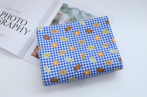Checkered Teddy Bear and Flowers Polyester Knit Fabric - In 6 Colors- 57 Inches Wide - By the Yard / 54511