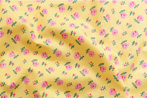 Moly Flower Cotton Fabric in Yellow, Quality Korean Fabric - Fabric By the Yard / 54652
